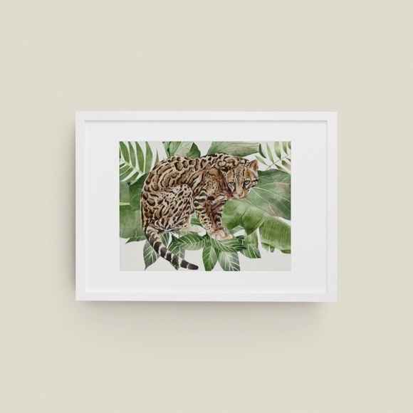 Watercolor Wall Art Wild Cat Ocelot Portrait Print Poster Unframed - Picture 5 of 17